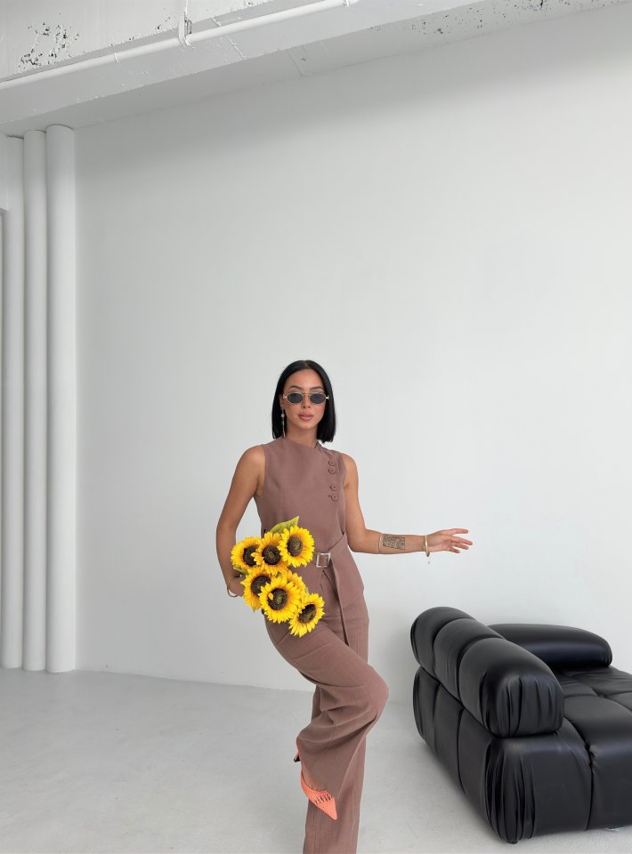 Ti̇na Asi̇metri̇k Keten Yelek Pantolon Takim