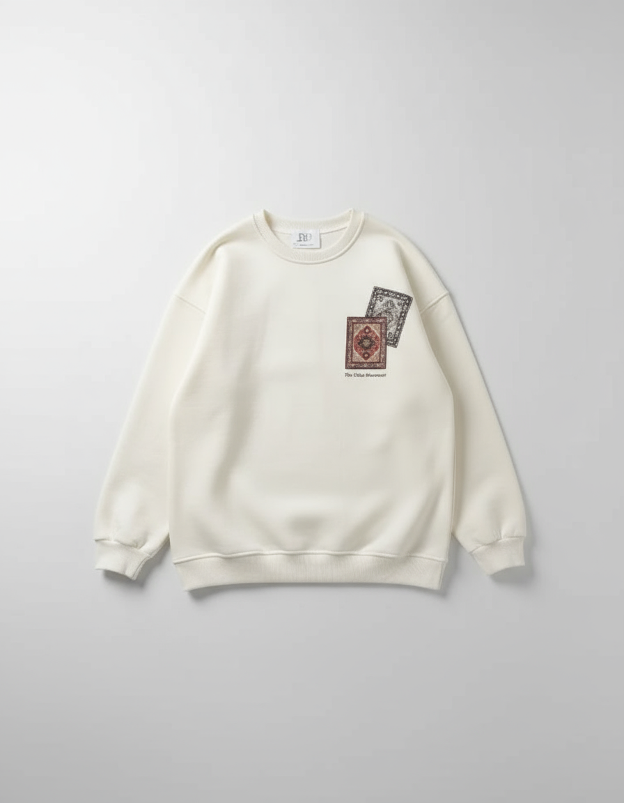Bisiklet Yaka Baskılı SweatShirt - Beyaz