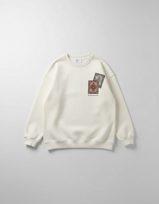 Bisiklet Yaka Baskılı SweatShirt - Beyaz