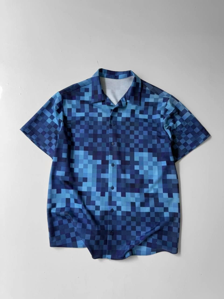 İki İplik Kumaş Baskılı Gömlek - Mavi