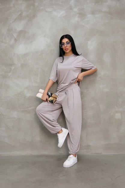 Osy Modal Yumuşak Dokulu Kumaş Oversize Bisiklet Yaka T-shirt Jogger Eşofman Altı Eşofman Takımı - Gri