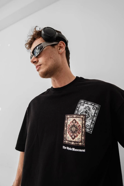 Erkek Baskılı Oversize T-shirt - Siyah