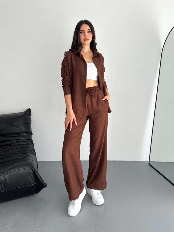 Gömlek Pantolon Ikili Takım - Kahverengi