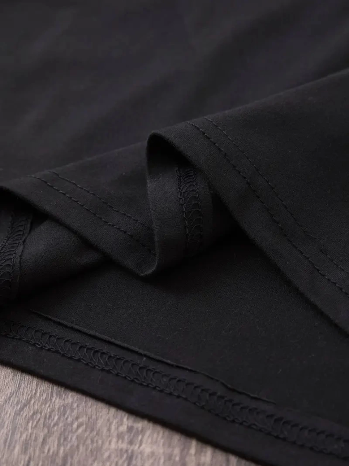 Baskılı Oversize Bisiklet Yaka T-shirt - Siyah