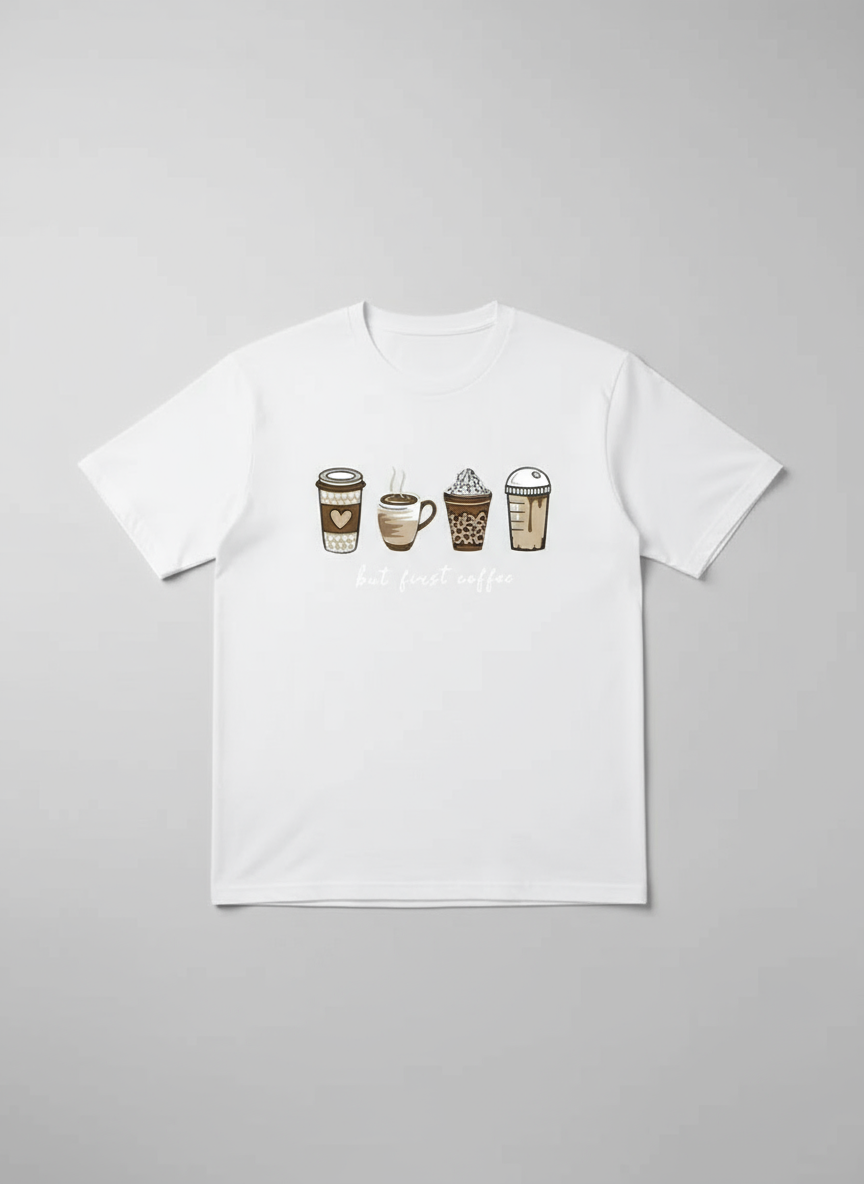 Baskılı Oversize Bisiklet Yaka T-shirt - Beyaz