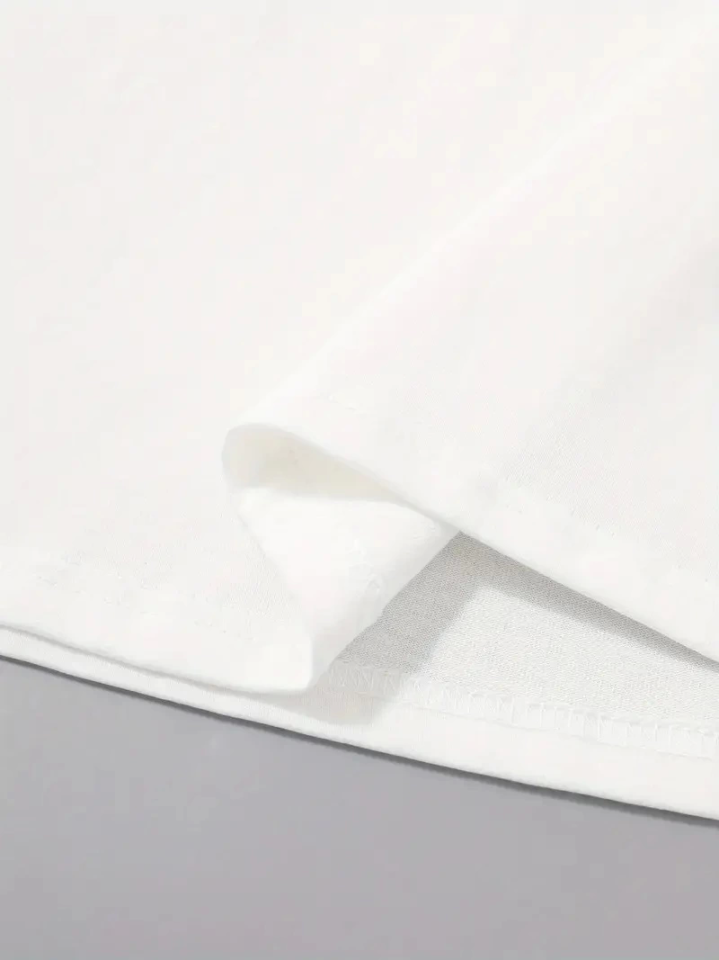 Baskılı Oversize Bisiklet Yaka T-shirt - Beyaz