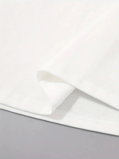 Baskılı Oversize Bisiklet Yaka T-shirt - Beyaz