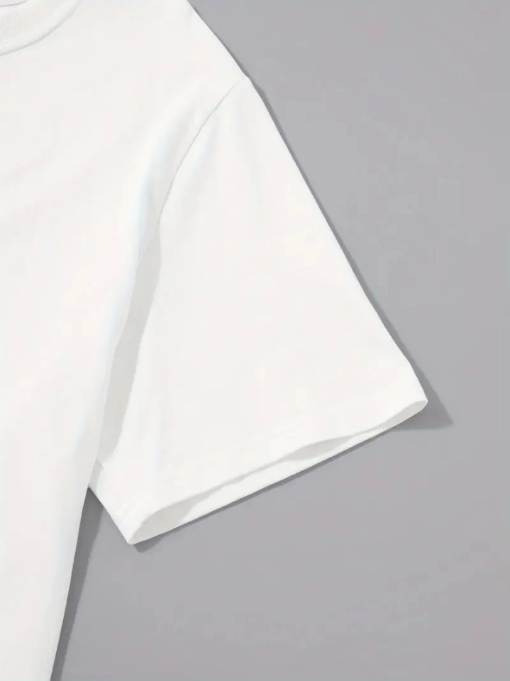 Baskılı Oversize Bisiklet Yaka T-shirt - Beyaz