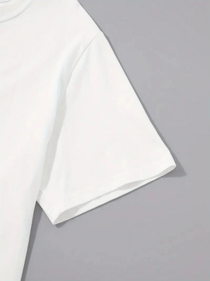 Baskılı Oversize Bisiklet Yaka T-shirt - Beyaz