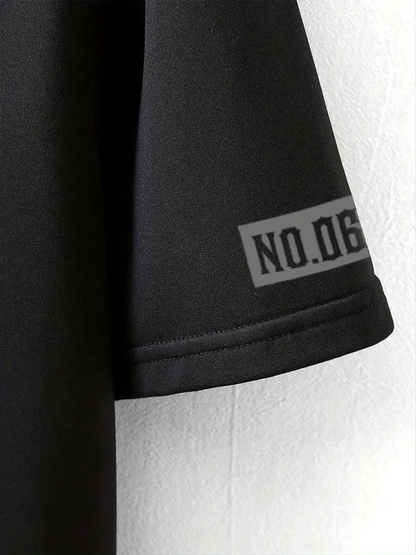 Baskılı Oversize Bisiklet Yaka T-shirt - Siyah