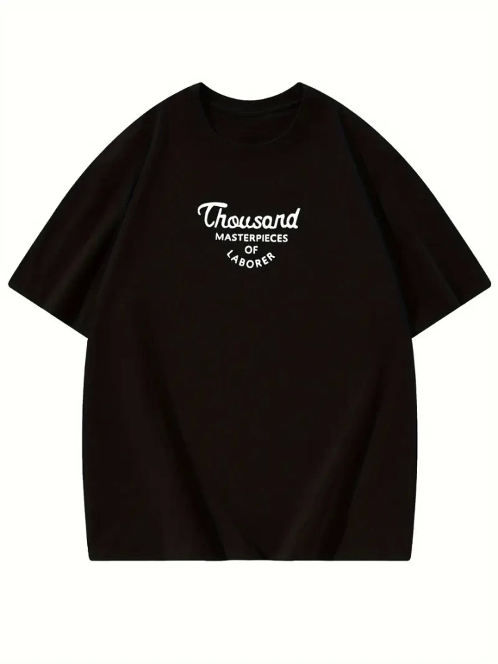 Thousand Baskılı Oversize Bisiklet Yaka T-shirt - Siyah