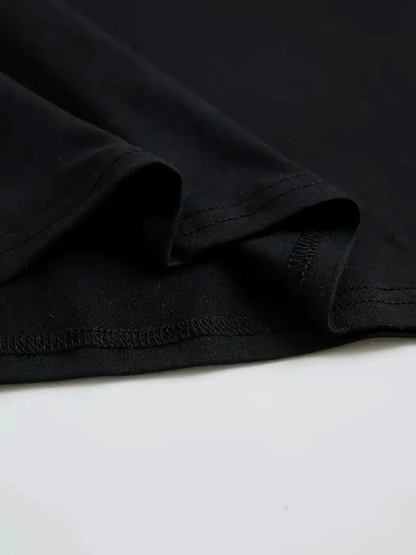 Baskılı Oversize Bisiklet Yaka T-shirt - Siyah