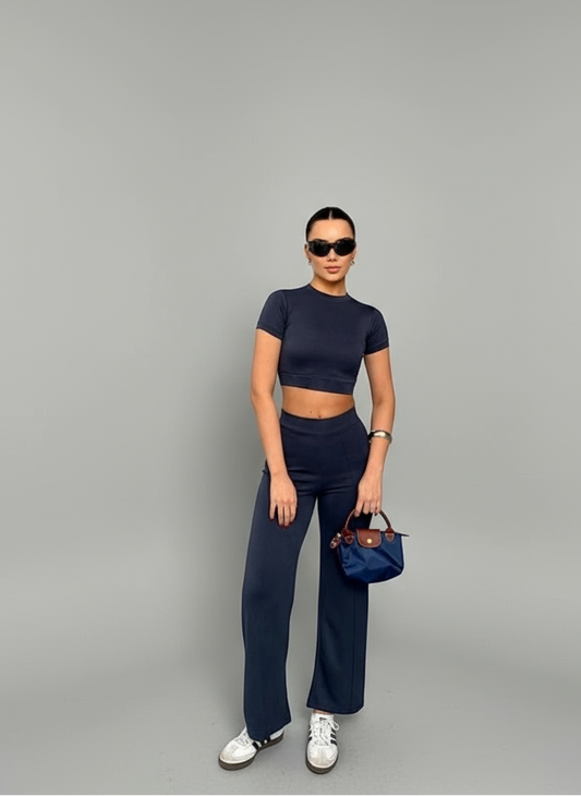 Osy Modal Yumuşak Dokulu Kumaş Kısa Kollu Crop Alt Ispanyol Paça Pantalon Ikili Takım - Füme