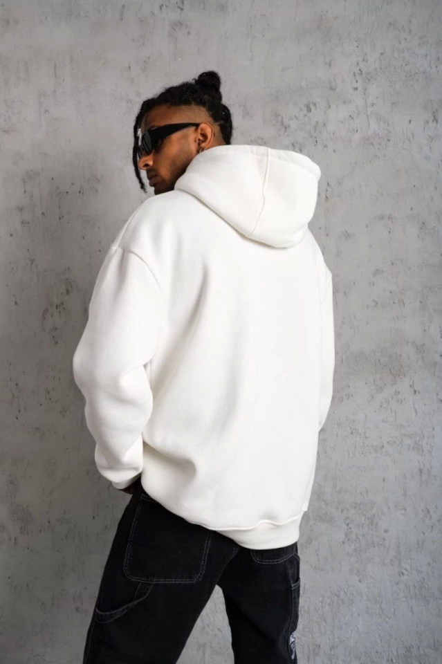 3 İplik Kapşonlu Sweatshirt Hoodie - Beyaz