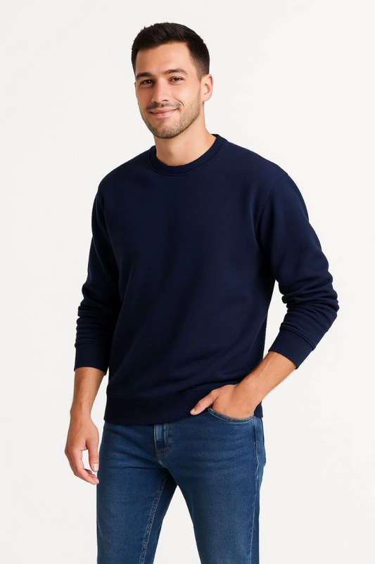 Erkek Üç İplik Düz Bisiklet Yaka SweatShirt - Lacivert