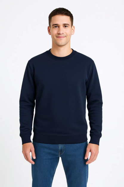 Erkek Üç İplik Düz Bisiklet Yaka SweatShirt - Lacivert