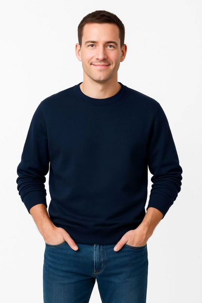 Erkek Üç İplik Düz Bisiklet Yaka SweatShirt - Lacivert