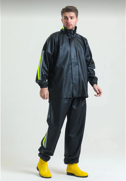 Premium Motorcu Kurye Yağmurluk Takım Su Geçirmez PVC Kumaş Reflektörlü TÜBİTAK Onaylı - Siyah