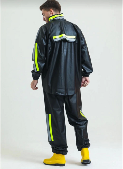 Premium Motorcu Kurye Yağmurluk Takım Su Geçirmez PVC Kumaş Reflektörlü TÜBİTAK Onaylı - Siyah