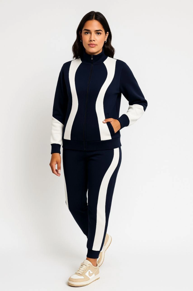 Premium Parçalı Eşofman Takım - Dik Yaka Fermuarlı Sweatshirt - Siyah