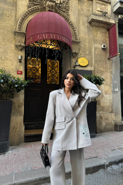 TASARIM ETİKET DETAYLI CEKET - PANTOLON TAKIM - Gri