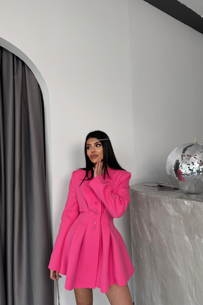 CEKET ELBİSE PENS DETAYLI - Pembe