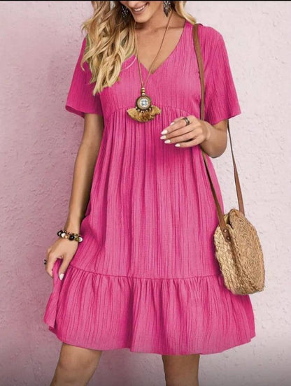 Kadın V Yaka, Fırfırlı Bürümcük Kumaş Elbise