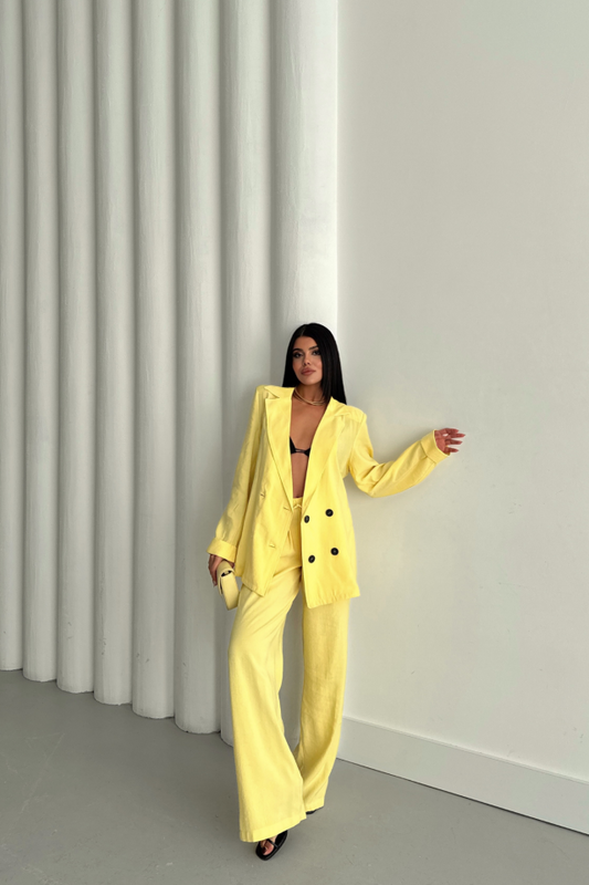 MODAL 4 DÜĞME ASTARSIZ CEKET - PANTOLON TAKIM - Sarı