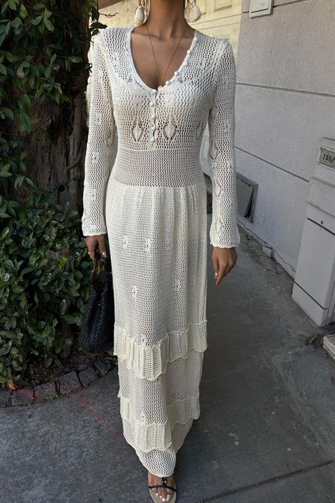 Düğme Detaylı Ve Kat Etekli Etnik Elbise 2859