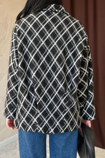 Siyah Polar Baklava Ekose Ceket