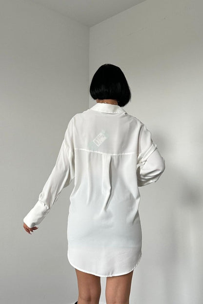 Beyaz Jesica Parçalı Bağcıklı Gömlek