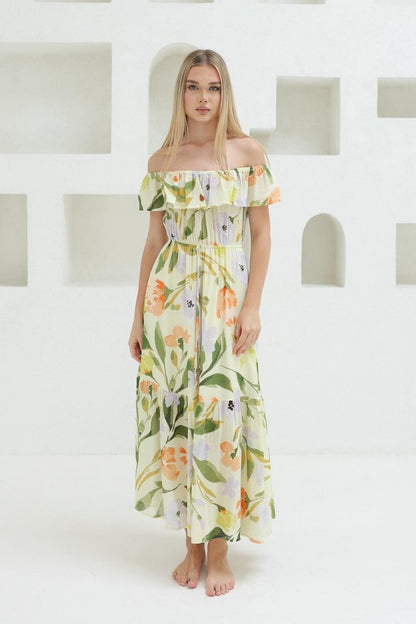 Madonna Yaka Elbise - Yeşil - Ekru