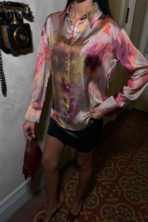 Batik Desenli Saten Gömlek 3445