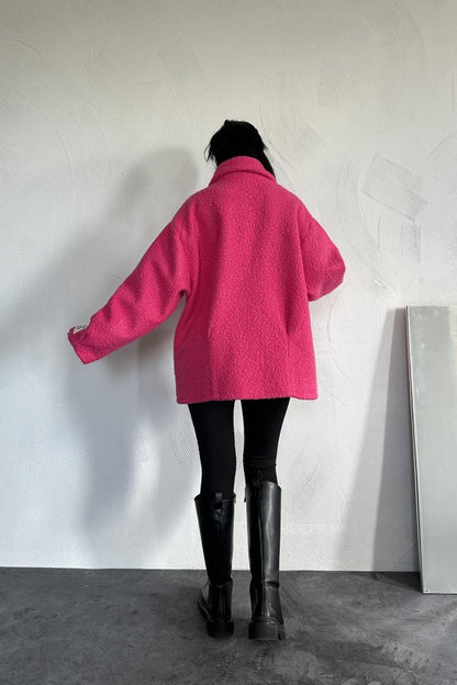 Fuşya Etiketli Pile Detaylı Ceket