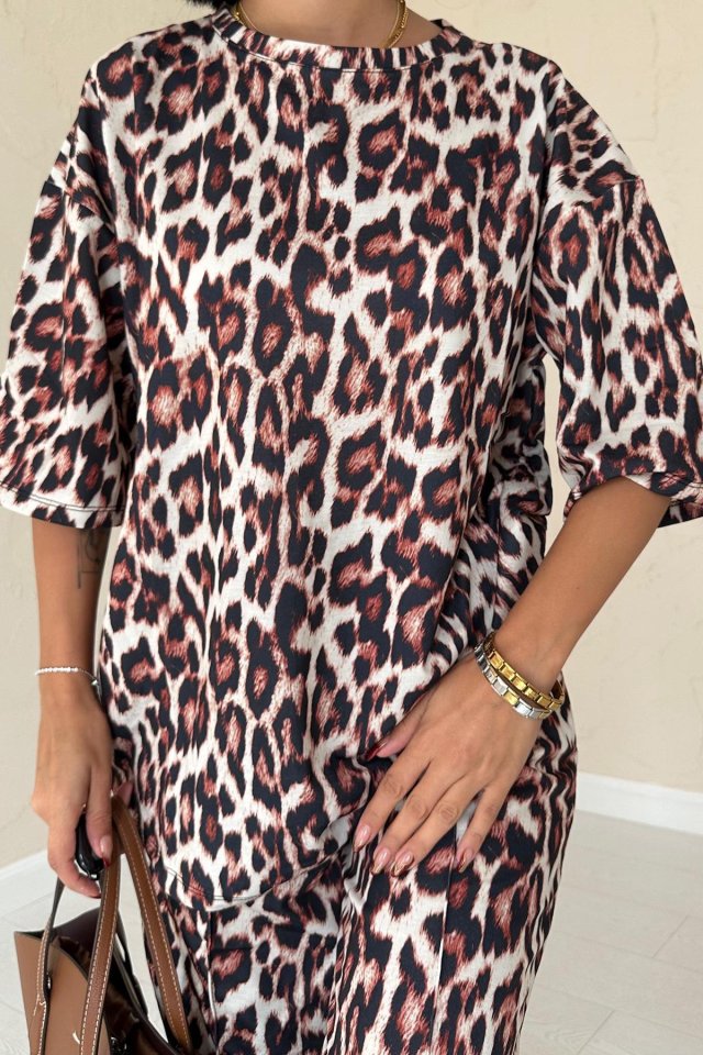 Leopar T-Shirt Ve Pantolon Takım