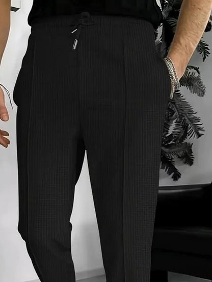 Erkek Yüksek Bel önden Bağcıklı Cepli Waffle Pantolon