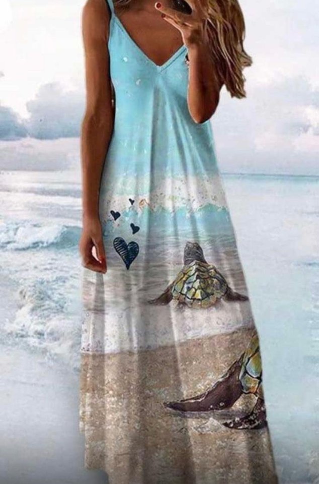 Kadın Süprem Kumaş Dijital Baskılı Askılı Elbise