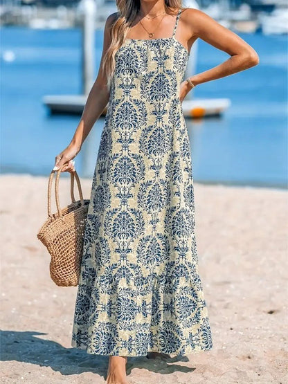 Kadın Ip Askılı Desenli Fırfırlı Süprem Elbise