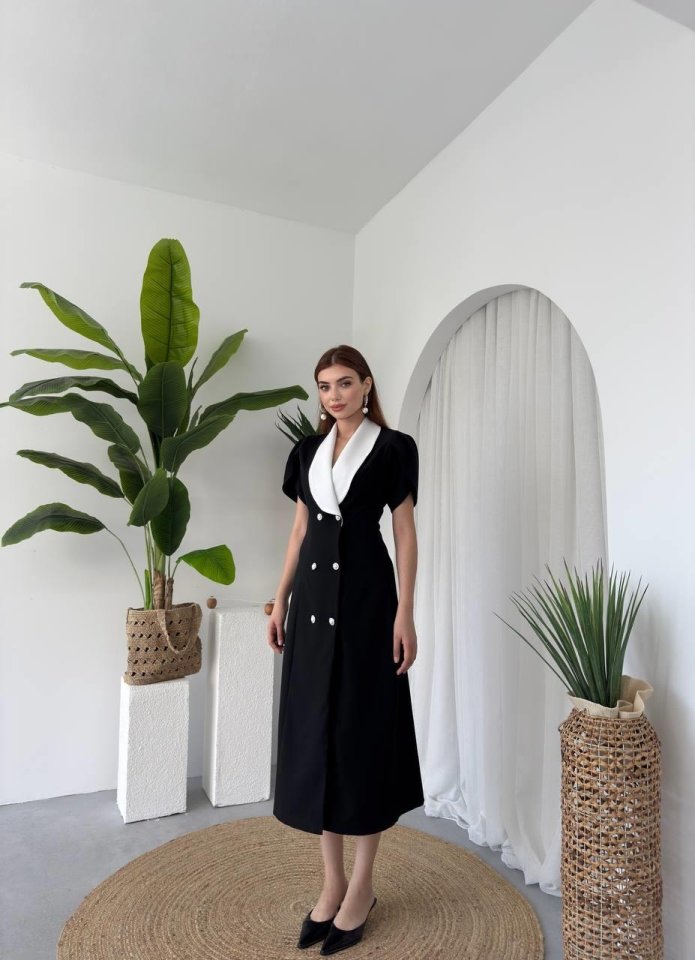 Reta Düğme Detaylı Elbise