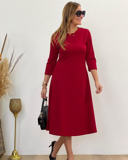 Kadın Uzun Truvakar Kol Bisiklet Yaka Midi Modal Elbise