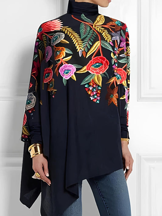 Kadın Uzun Kollu Balıkçı Yaka Asimetrik Kesim Mikro Bluz