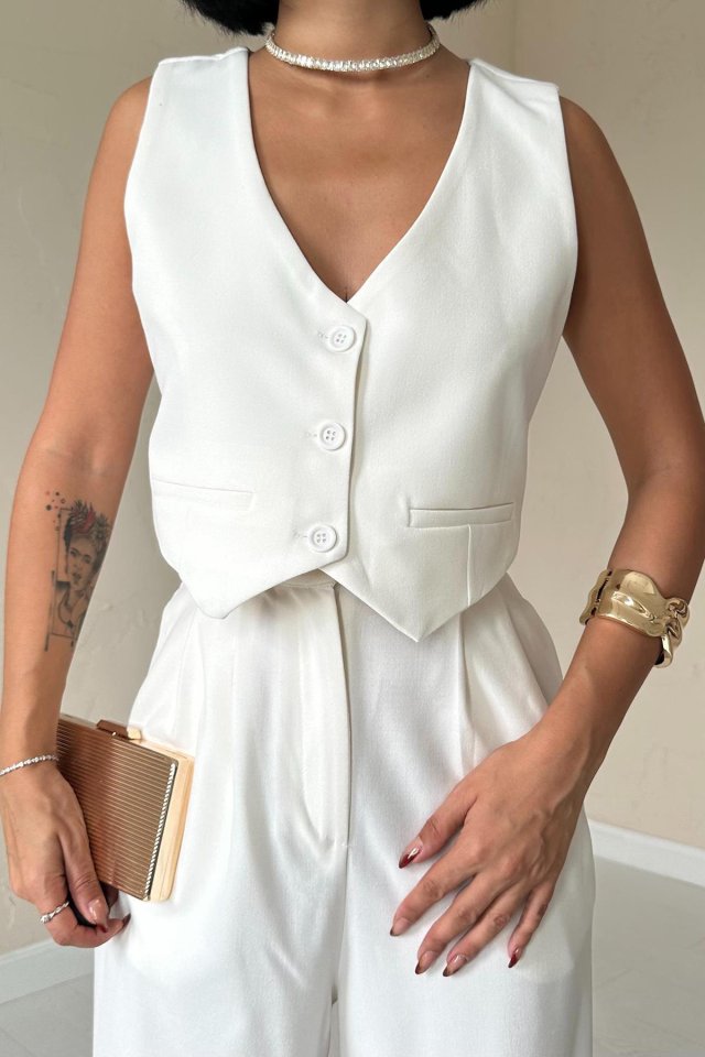 Ekru Klas Ceket Ve Yelek Ve Pantolon Takım