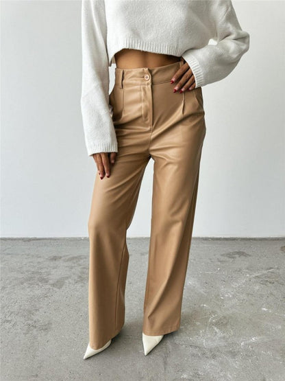 DERİ PALAZZO PANTOLON BORU PAÇA - Bej