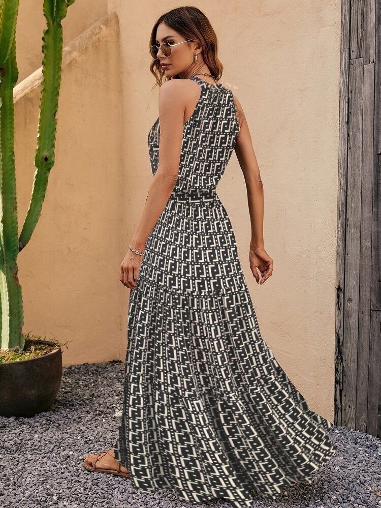 Kadın Kolsuz Halter Yaka Beli Lastiklidesenli Mikro Elbise