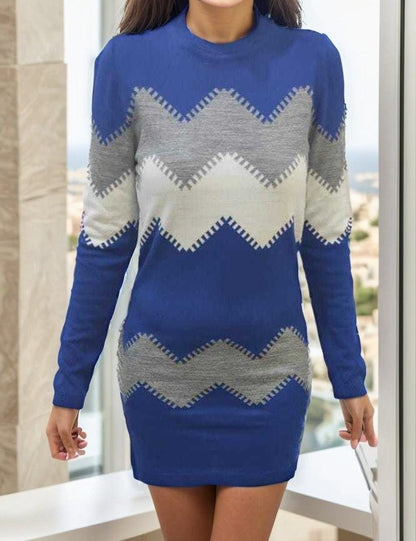 Kadın Uzun Kollu Zigzag Desen Triko Elbise
