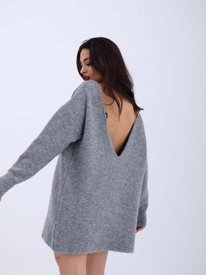 43221 TRİKO ARKA V SALAŞ KAZAK-GRİ