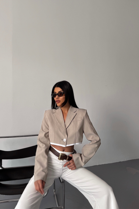 CROP CEKET TEK DÜĞME - Bej