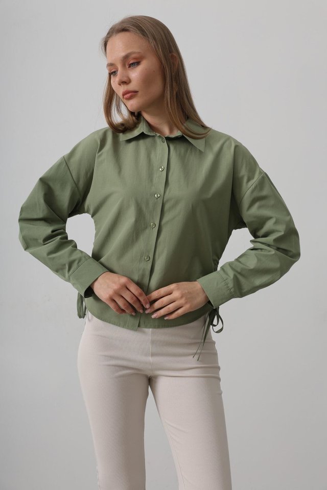 Yanları Bağlamalı Basic Gömlek - Haki