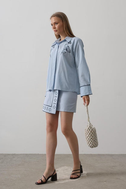 Nakış Detaylı Etekli Takım - Bebe Mavisi