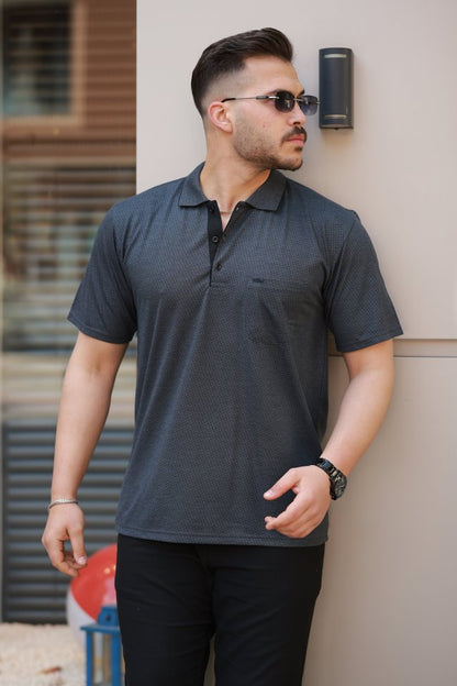 Erkek Yakalı Mini Jakarlı Kısa Kollu T-shirt